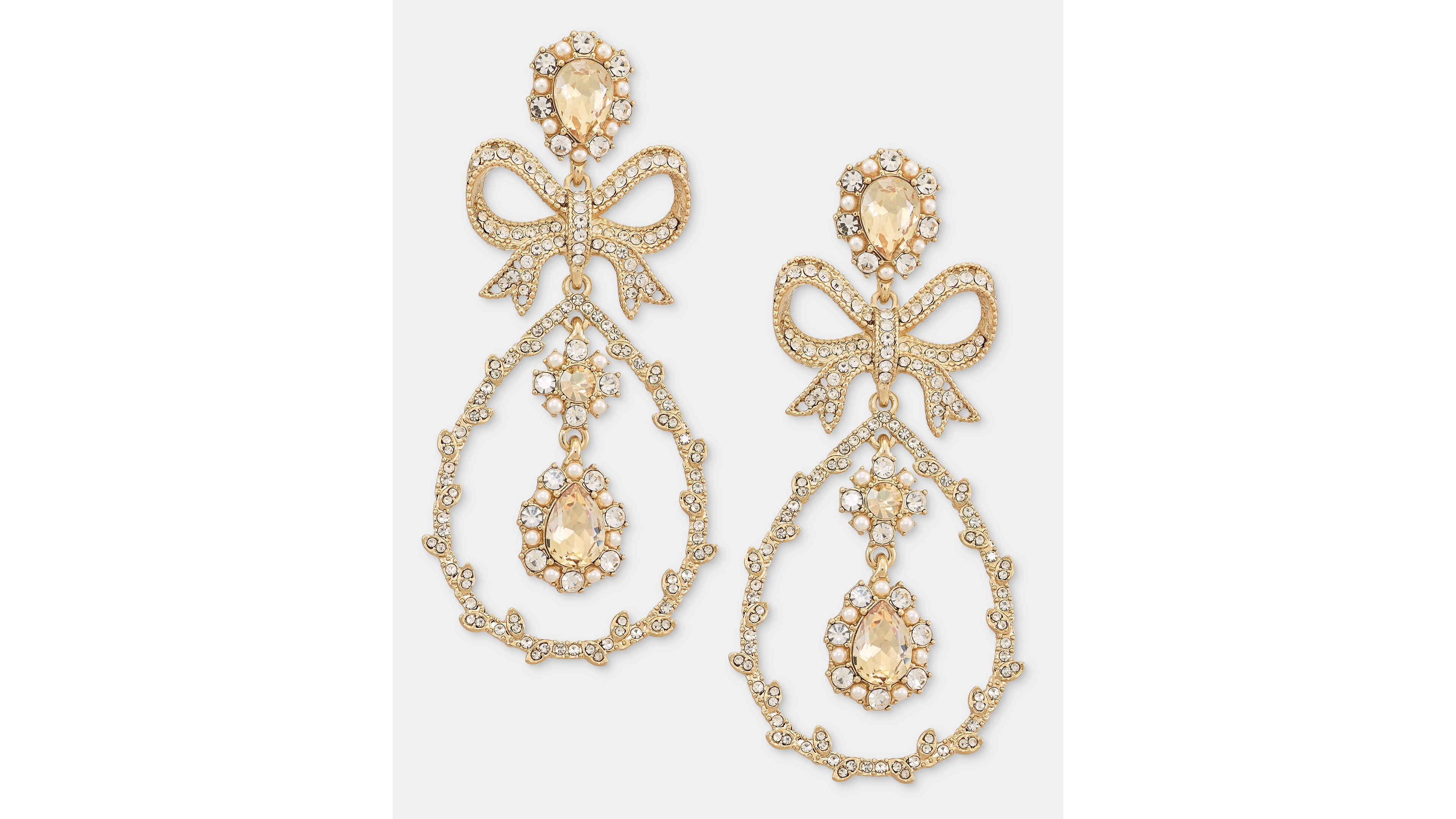 Marchesa Crystal Gold-Tone Bow Drop Earrings