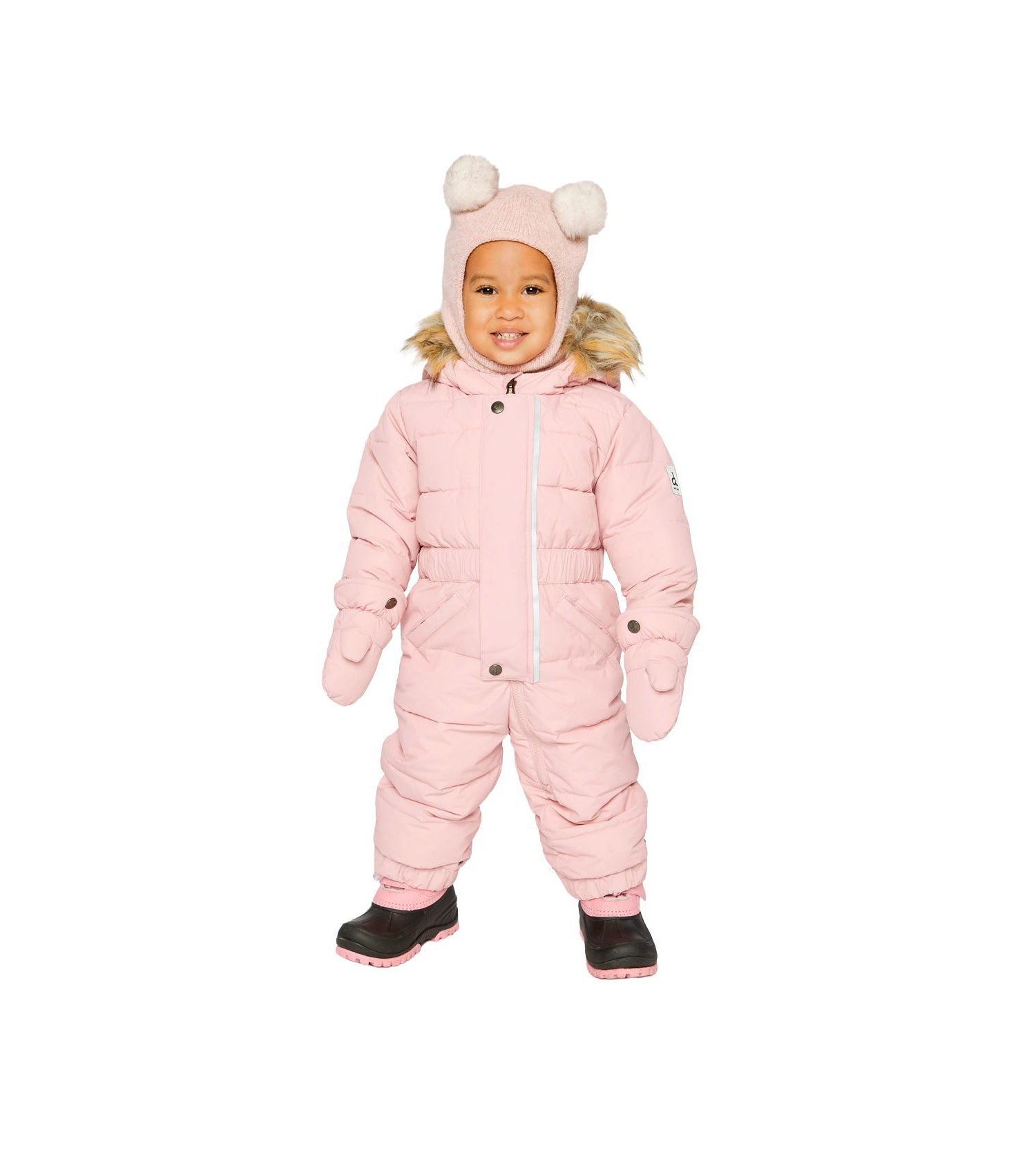 Baby Girl ( 6M to 24M ) Original One Piece Puffy Snowsuit with Removable Mittens and Boots Pale Dusty