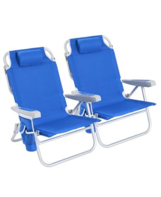 2-pack Low Beach Chair Reclining Folding Cooler Cup Holder Camping Travel