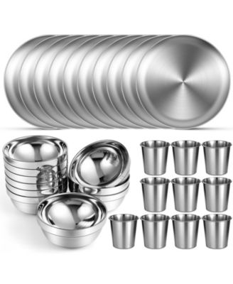 Stainless Steel Camping Dinnerware Set Double Walled Insulated
