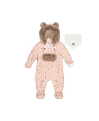 Baby Girls (3m- 18m) One Piece Snowsuit Adapted for Car Seats Animal Print