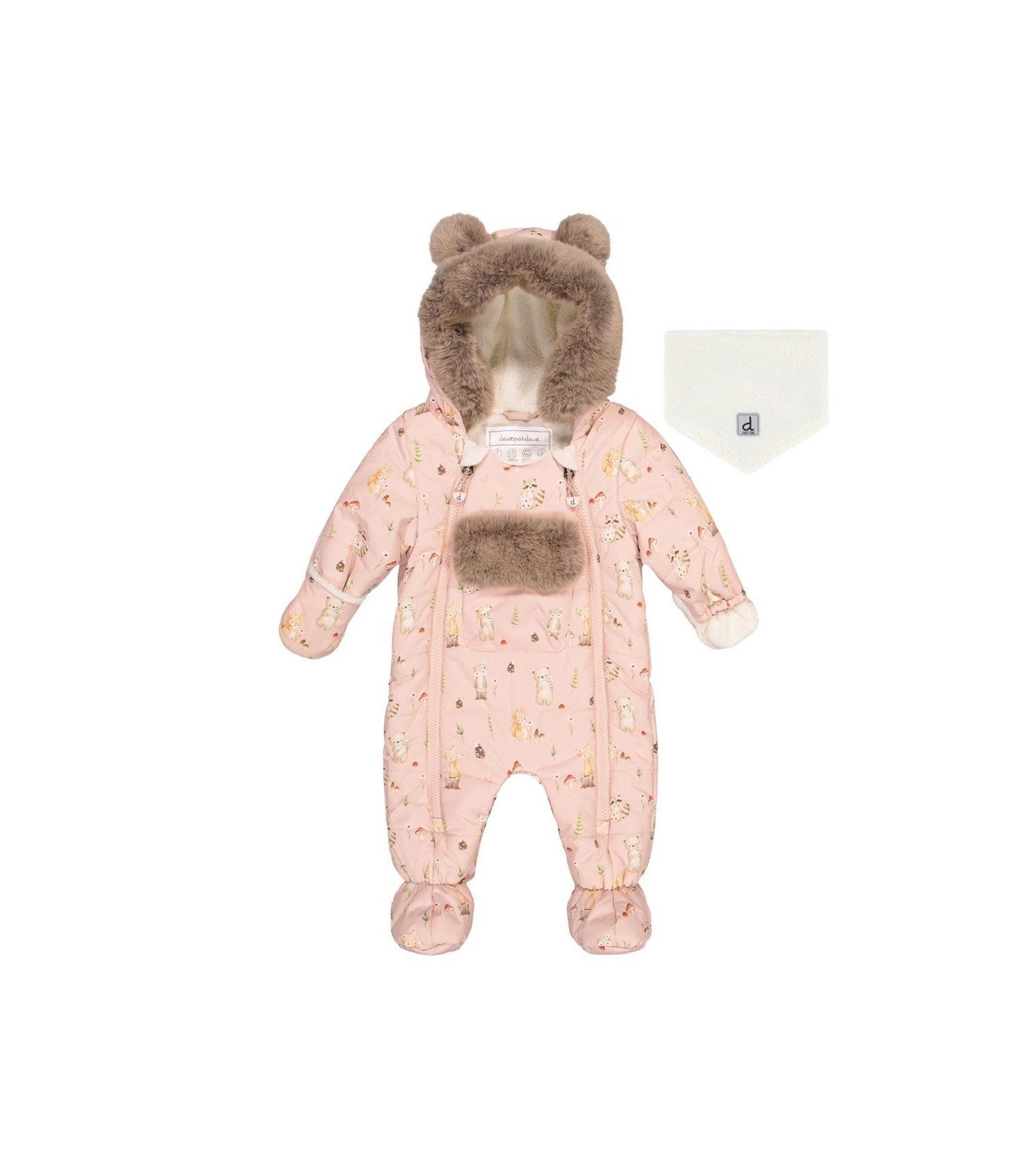 Baby Girls (3m- 18m) One Piece Snowsuit Adapted for Car Seats Animal Print