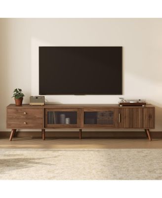 76" Modern Minimal Glass-Door TV Stand for TVs up to 85