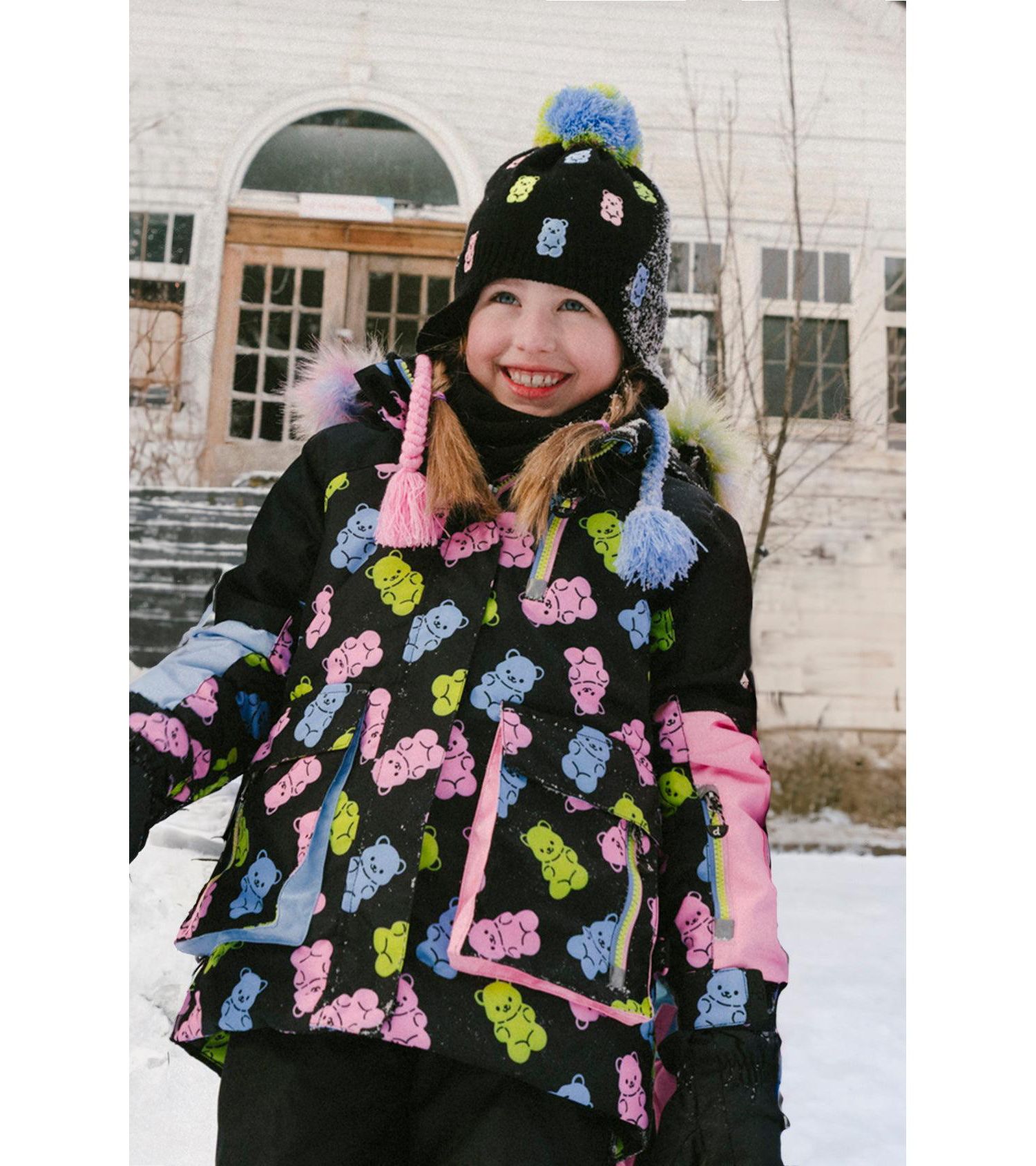 Little and Big Girl (6-14) Two Piece Play Snowsuit Gummy Bear Print