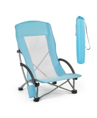 Folding Beach Chair High Back 330 lbs with Mesh Back and Carry Bag