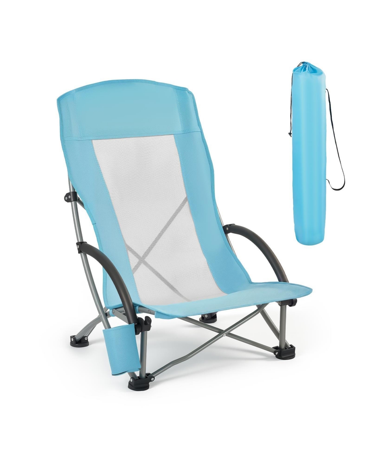 Mecale Folding Beach Chair High Back 330 lbs with Mesh Back and Carry Bag