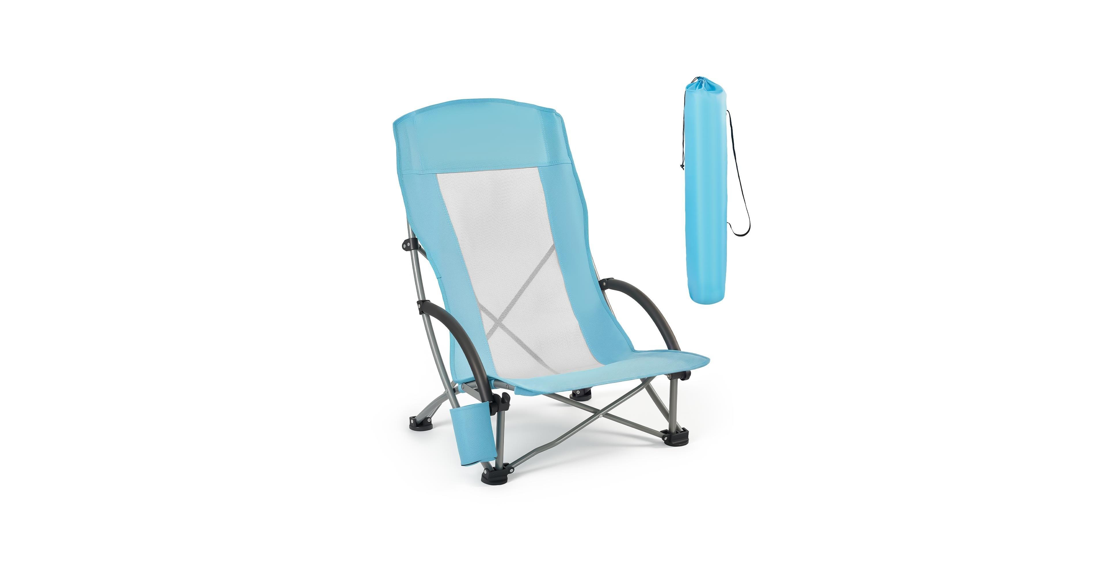 Mecale Folding Beach Chair High Back 330 lbs with Mesh Back and Carry Bag