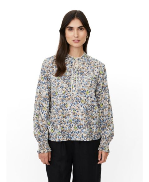 Женская блузка Masai Copenhagen MaDionelle Floral Mandarin Collar Long-Sleeve, цвет: Синий