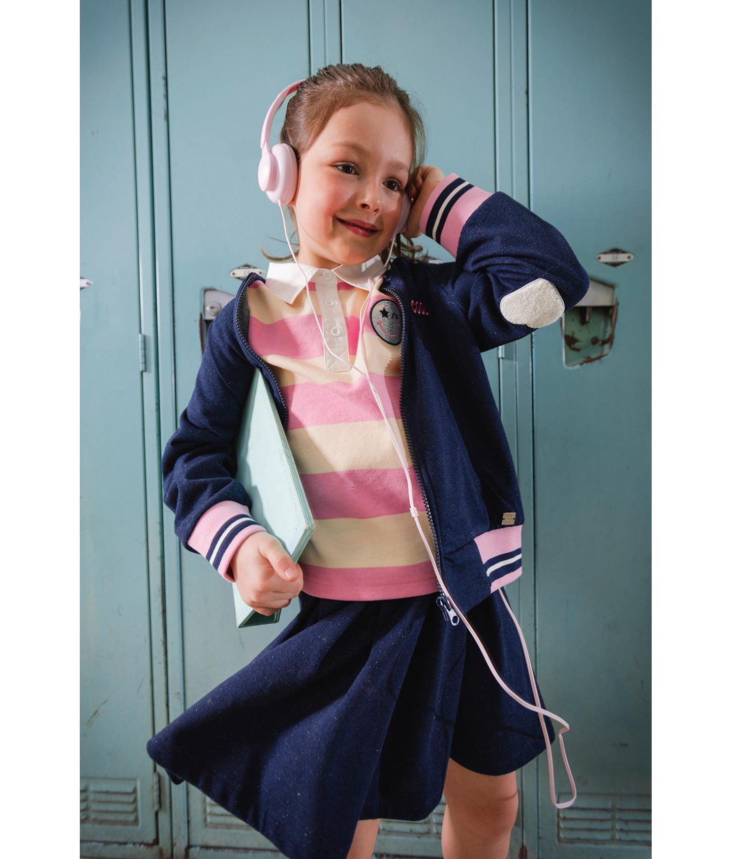 Юбка Deux par Deux (size 6 to 14) Pleated French Terry Skirt Denim для девочек, цвет: Тёмно-синий джинсовый — фото 3