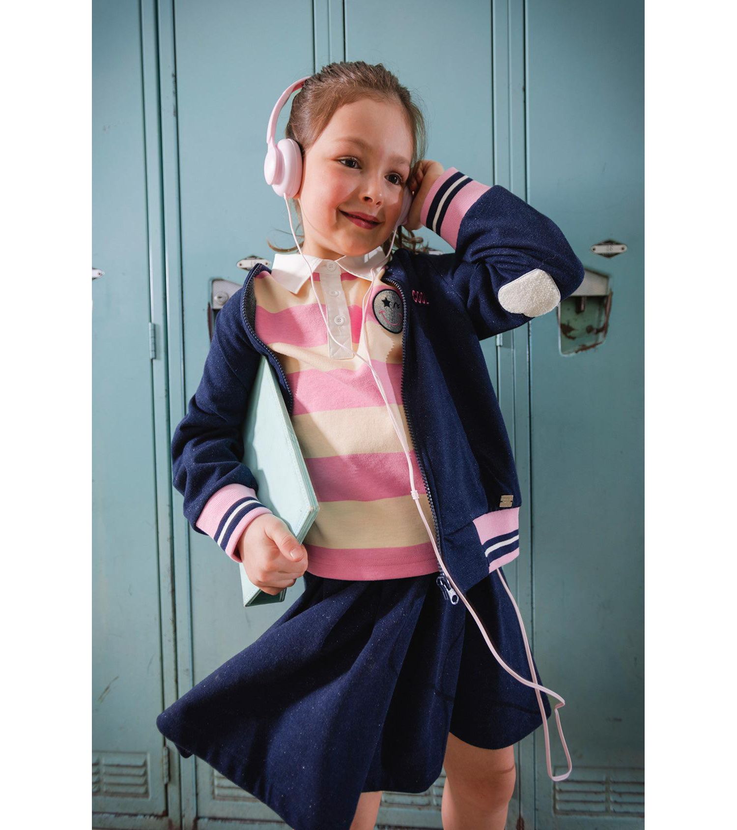 Little and Big Girl ( size 6 to 14 ) Pleated French Terry Skirt Denim