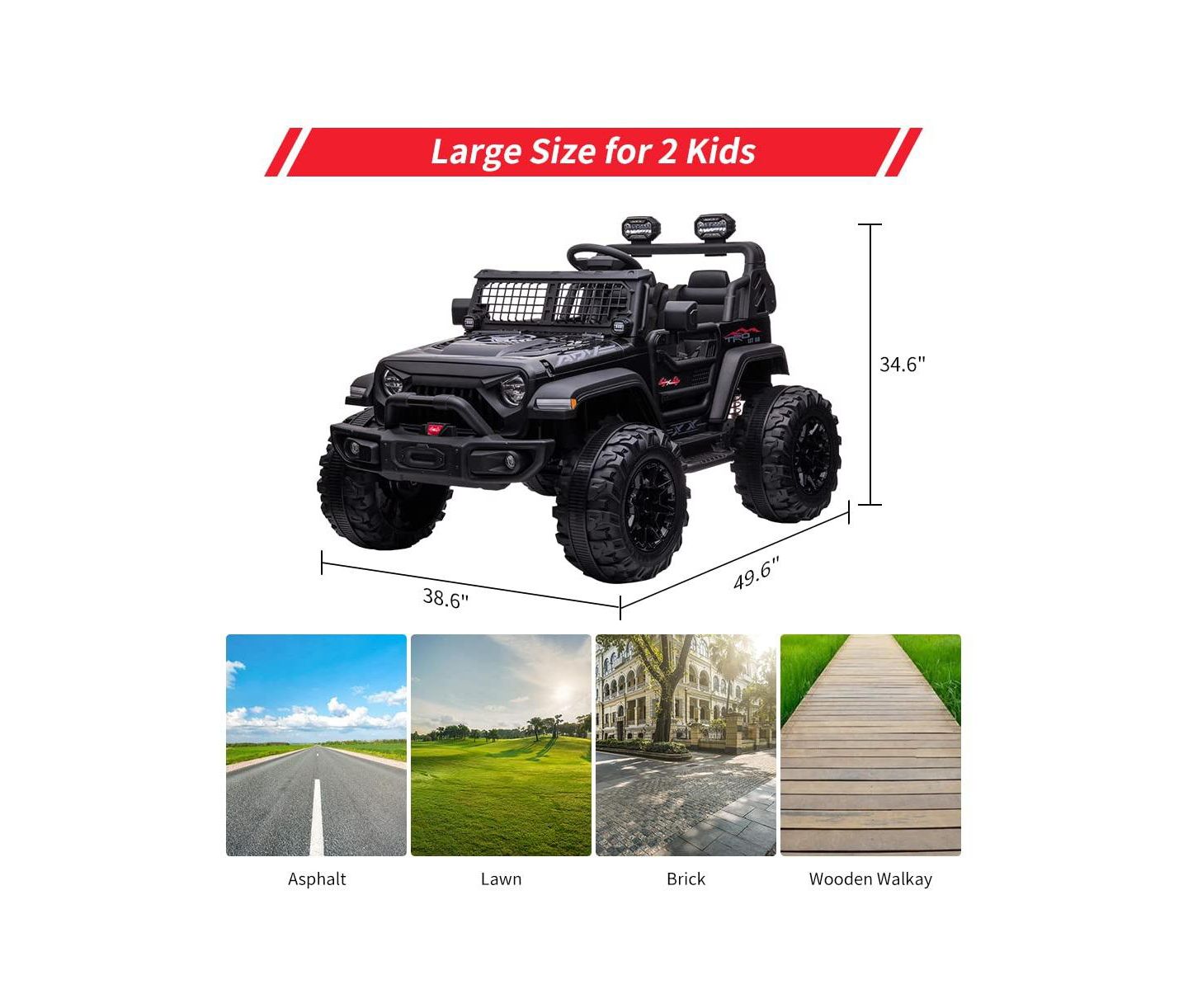 Детская игрушка homfan 24V Kids Ride on 2 Seater Electric Car, Battery Powered Vehicle with Remote Control and Led Headlights for Ages 3 — фото 6