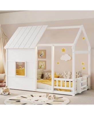 Twin Size House Floor Bed With 7 Colors LED Light