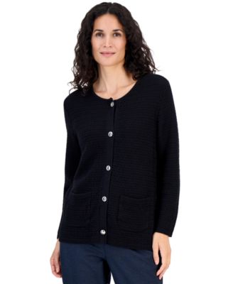 Petite Collarless Button-Front Cardigan