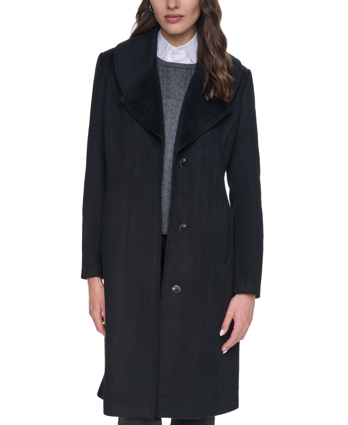 Cole Haan Women's Large Collar Wool Coat In Black