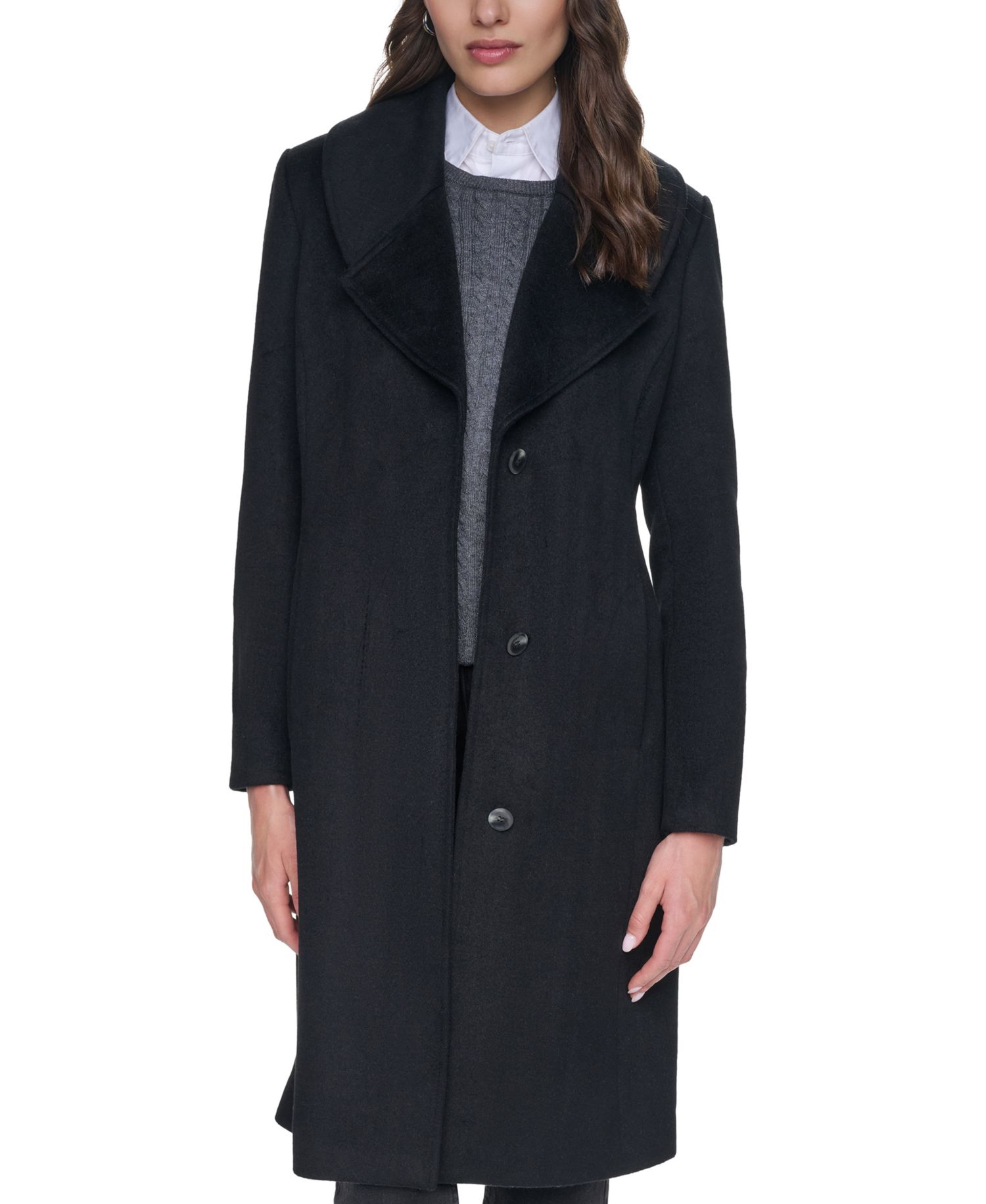 Women's Large-Collar Wool-Blend Coat