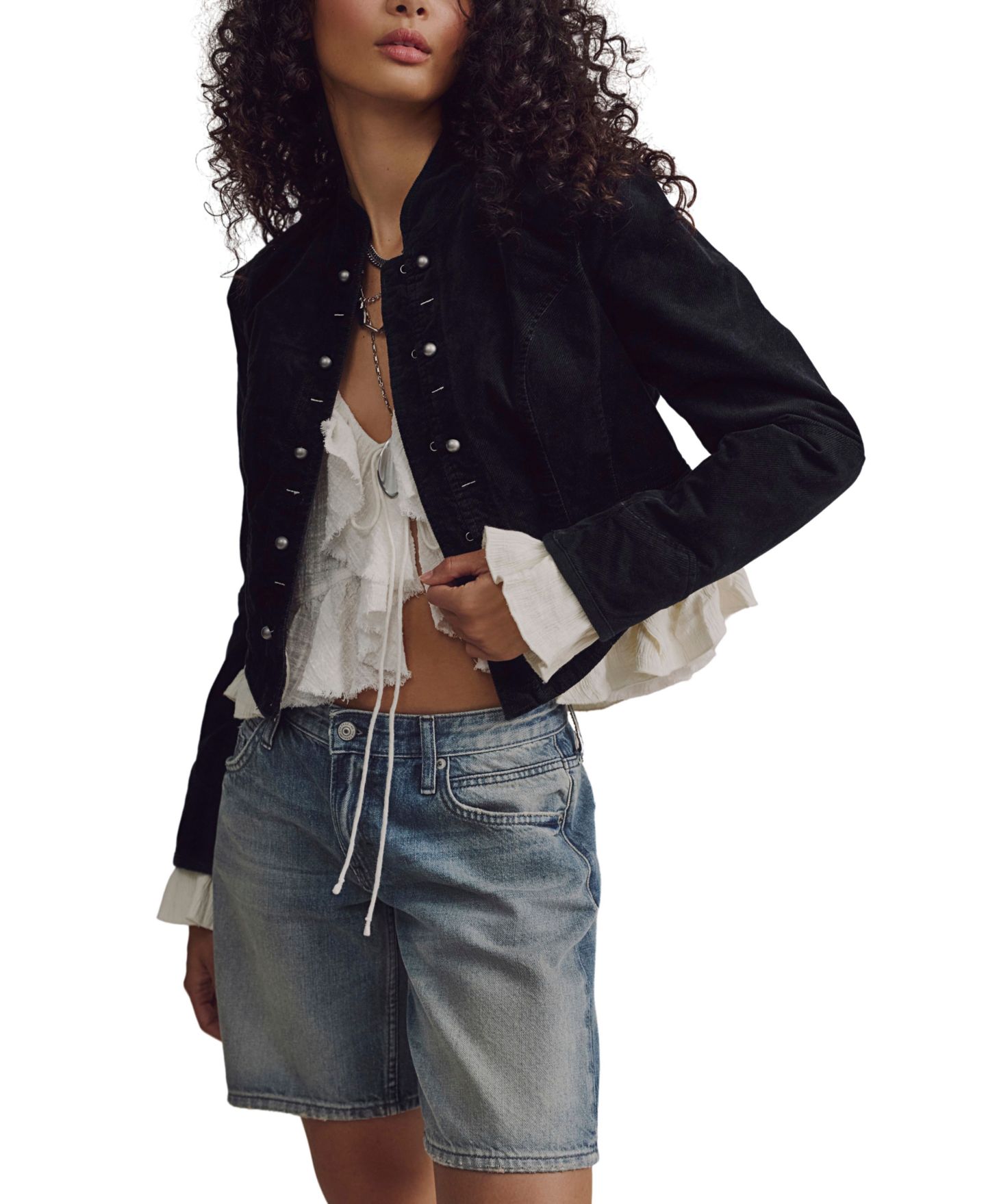 Женский укороченный блейзер Free People Cloud Nine в ёлочку, цвет: Чёрный — фото 3