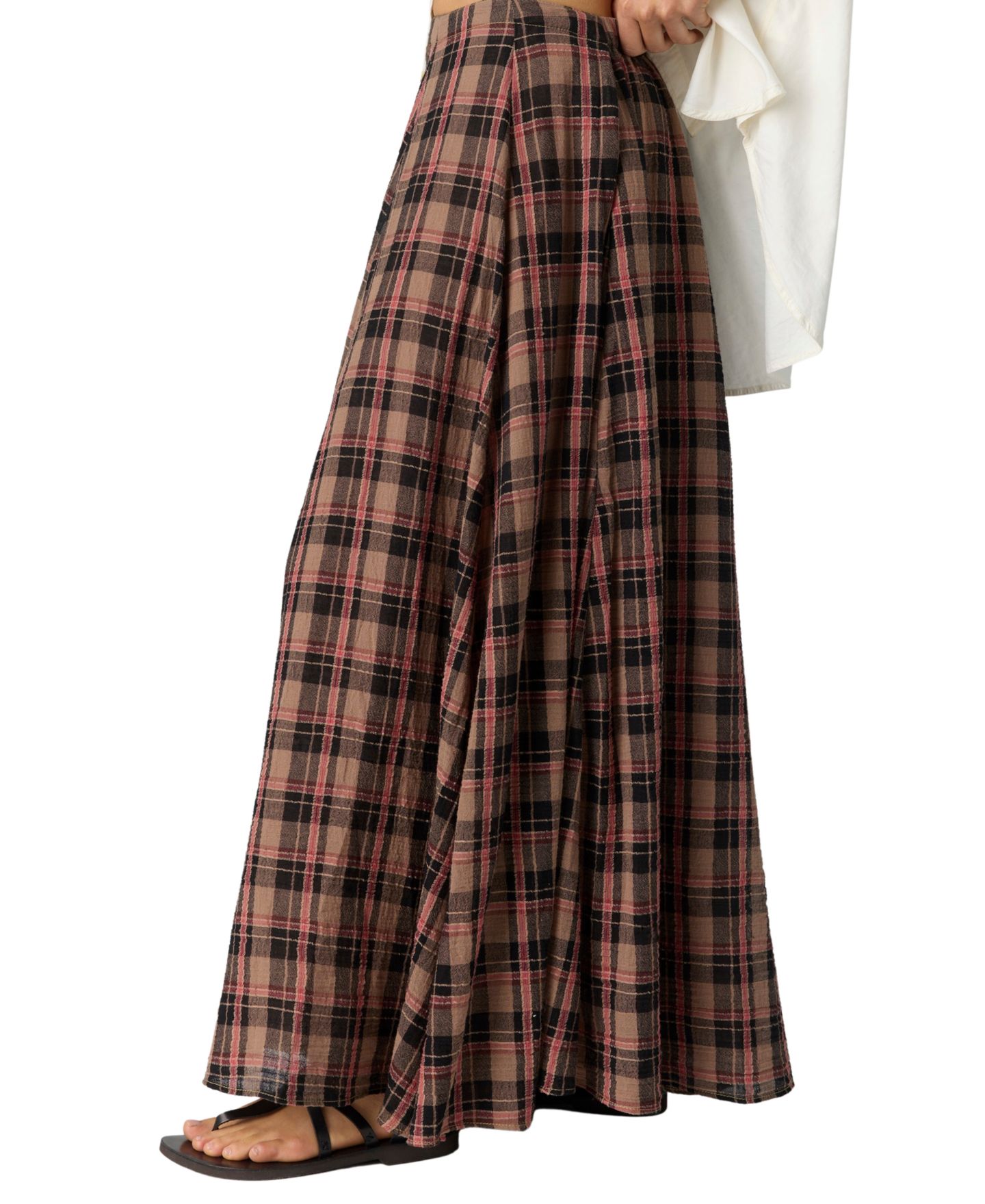 Женская юбка Free People Ives Maxi Plaid Pleated, цвет: Шоколадный комбинированный — фото 3