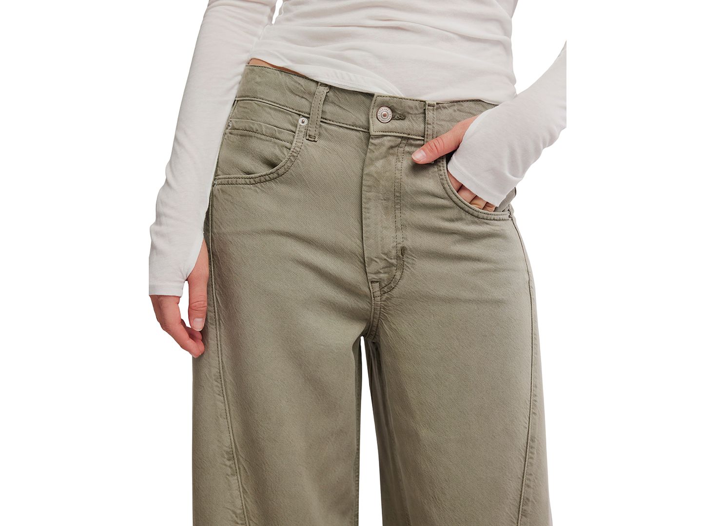 Женские джинсы Free People Haven Mr Baggy High-Waisted Wide-Leg, цвет: Seagrass — фото 4