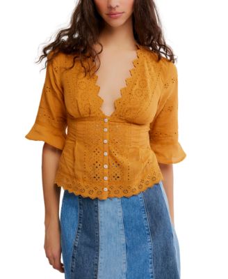 Women's Salone Eyelet V-Neck 3/4-Sleeve Top
