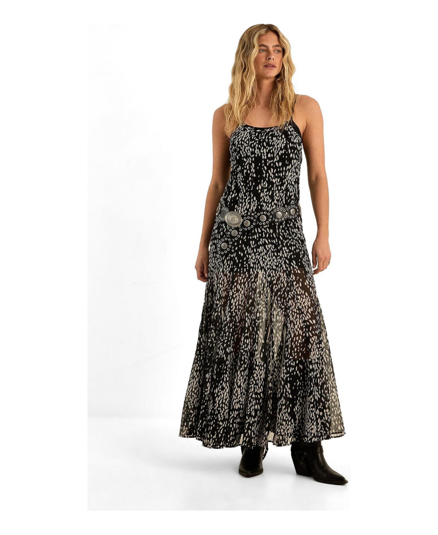 Women's Spot Godet Hem Strappy Maxi Dress