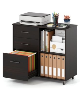 3-Drawer Mobile Lateral File Cabinet and Printer Stand, Espresso