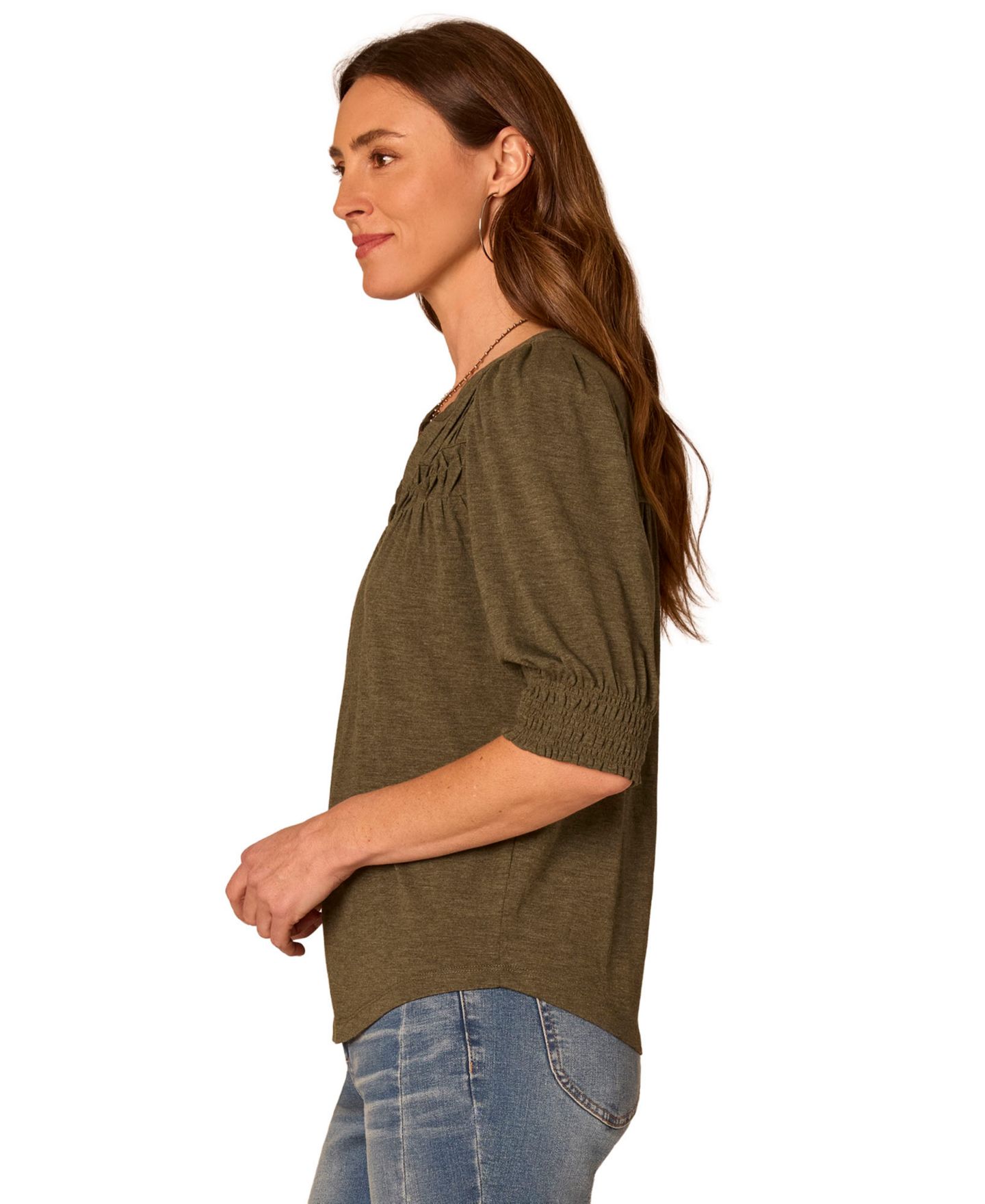 Женская блузка Democracy Elbow-Length Blouson Sleeve Mandarin Collar Knit, цвет: Меланжевый — фото 3