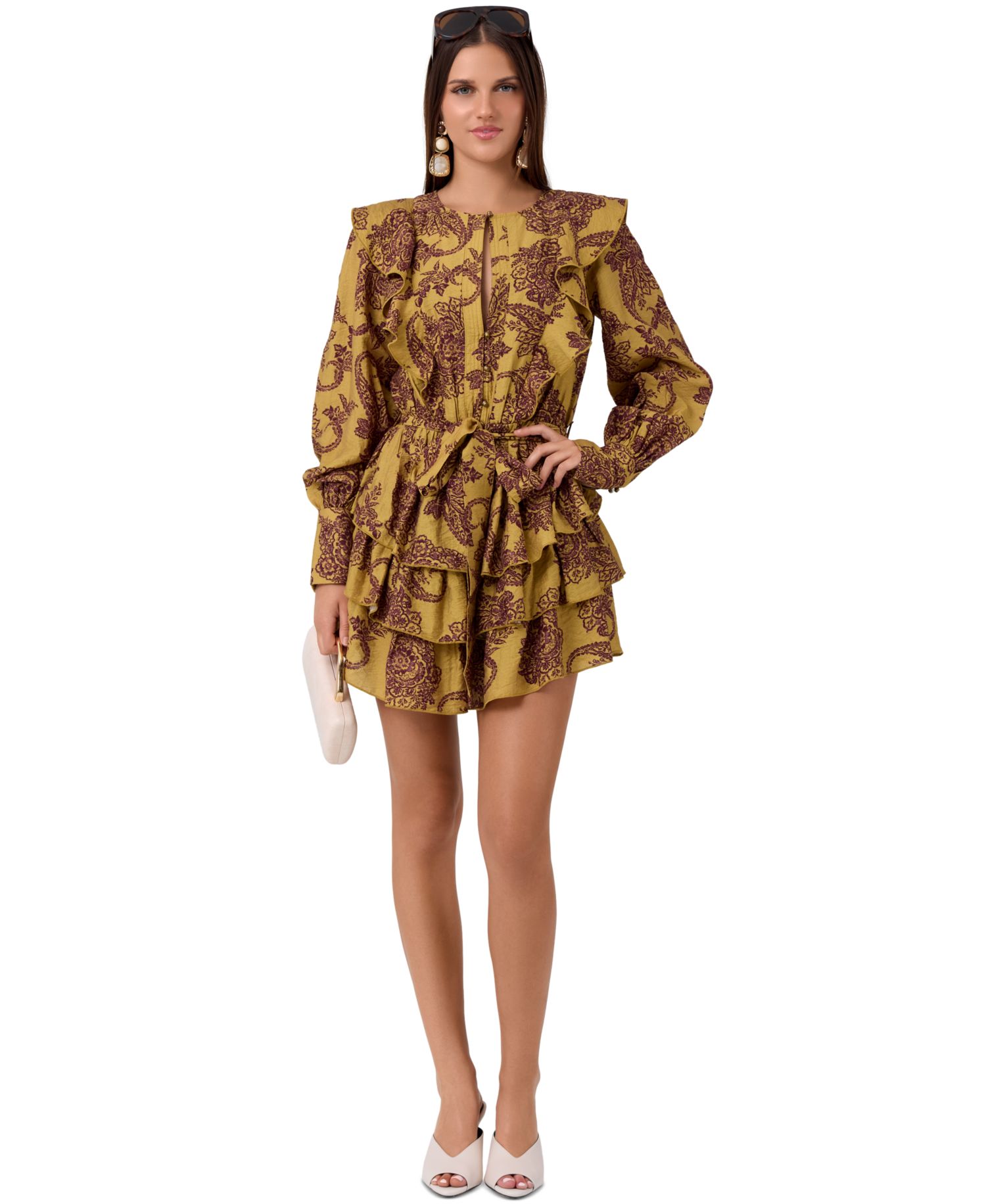 Women's Florence Paisley-Print Ruffle Long-Sleeve Mini Dress