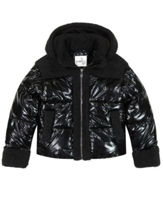 Girls' 7-16 Metallic With Sherpa Hybrid Hooded Jacket