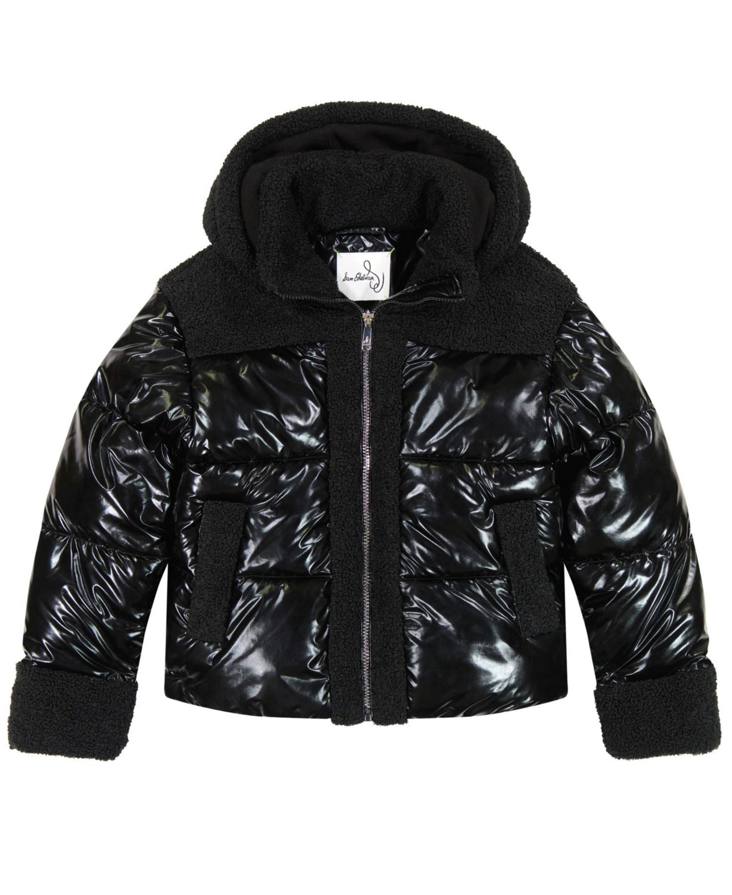 Girls' 6-16 Metallic With Sherpa Hybrid Hooded Jacket