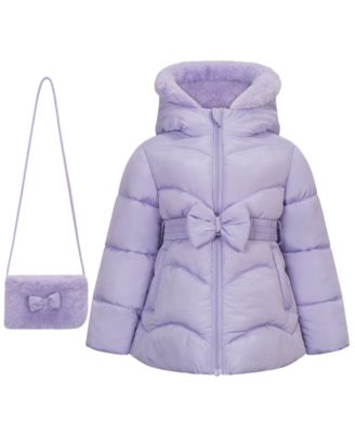 Toddler Girls' 2T-5T Long-Sleeve Belted Coat with Handbag