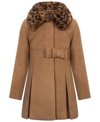Toddler Girls' 2T-5T Long-Sleeve Bow Waist with Fur Collar Coat 