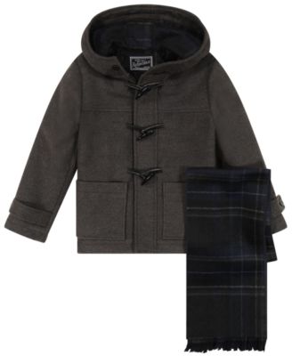 S Rothschild Boys' 8-18 Long-Sleeve Iconic Toggle Coat with Plaid Scarf