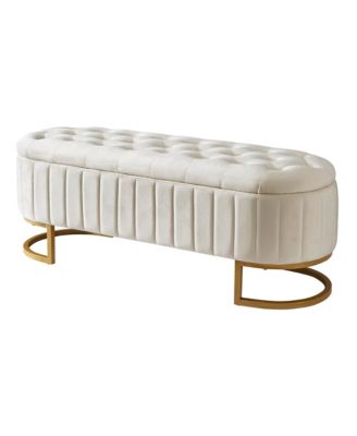 Upholstered Velvet Storage Ottoman Bench with Button Tufted Design and Metal Legs