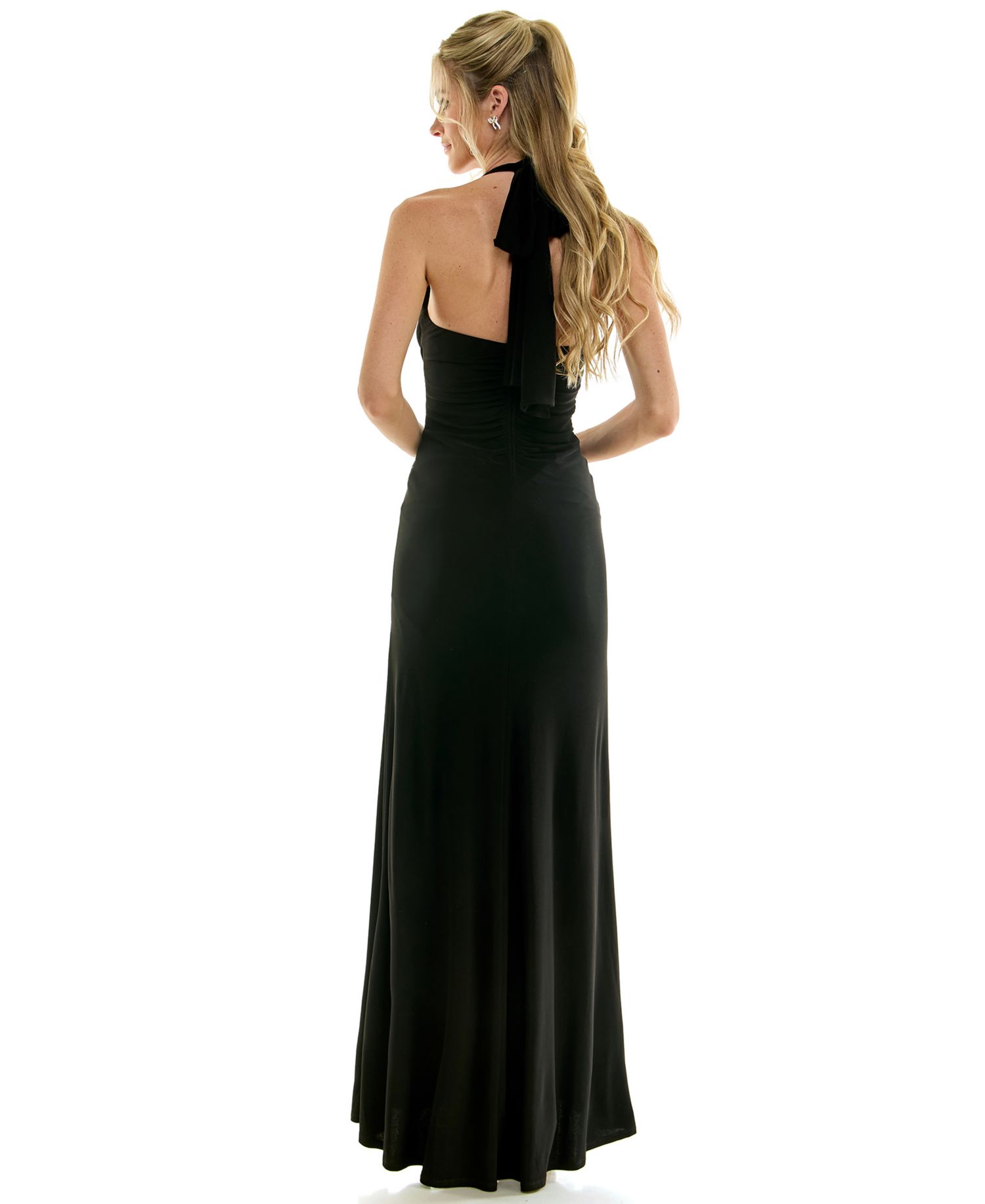 Juniors' Elegant Draped Halter Sequined Gown