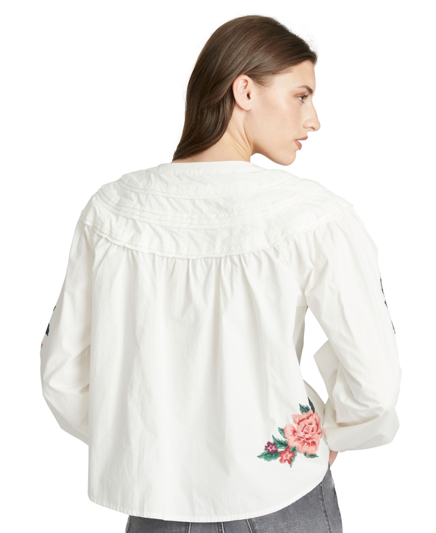 Women's Rustic Roses Long-Sleeve Floral-Embroidered Blouse