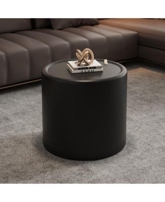 Round Coffee Table with Tempered Glass Top and Hidden Storage