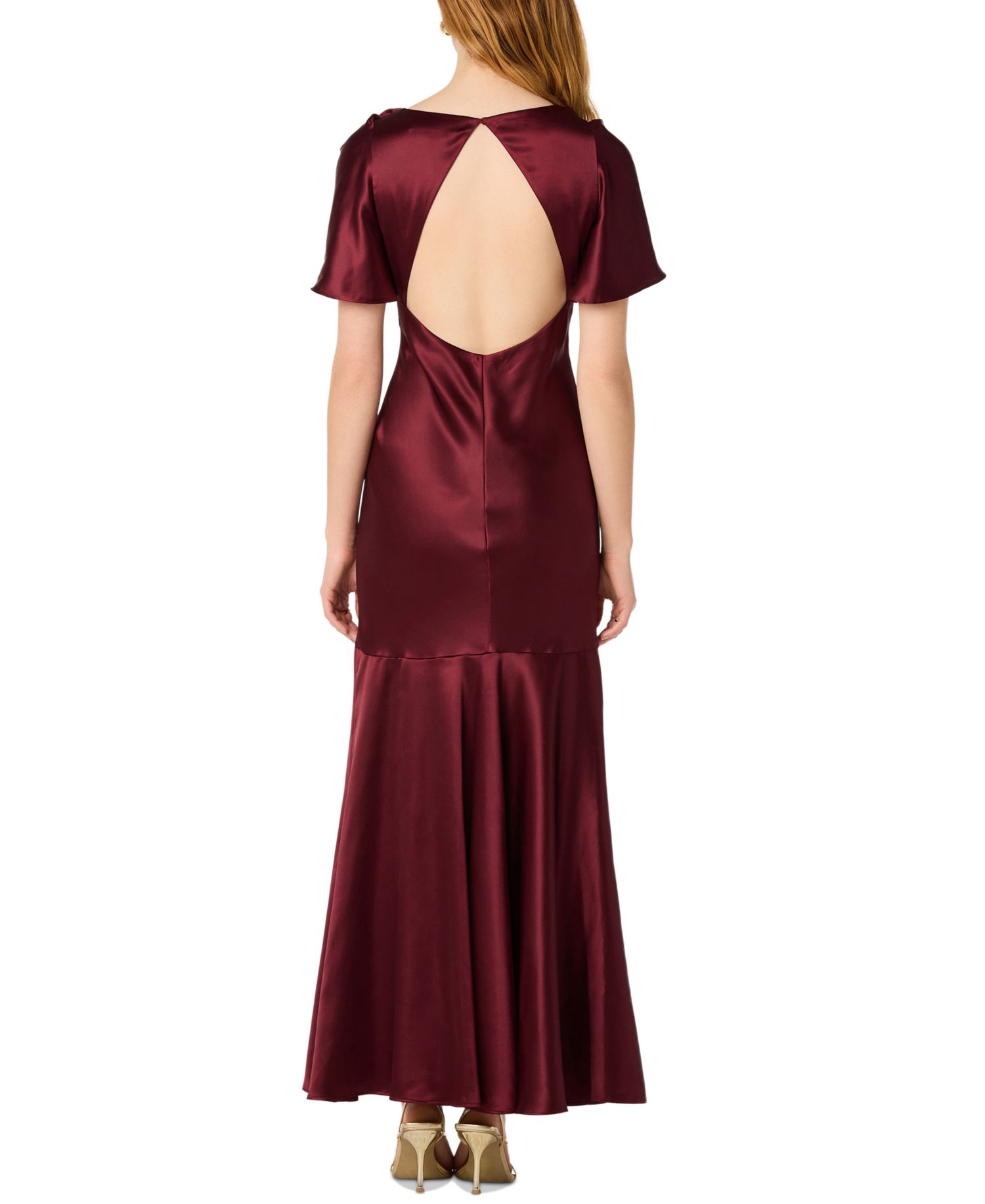 Women's Jamie V-Neck Cape-Sleeve Open-Back Gown