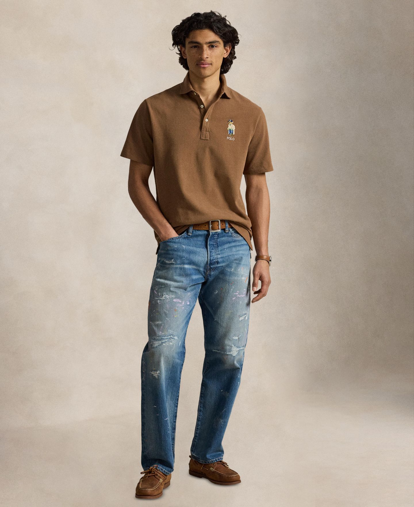 Мужское поло Polo Ralph Lauren Classic-Fit Polo Bear Mesh Polo Shirt, цвет: Коричневый — фото 2