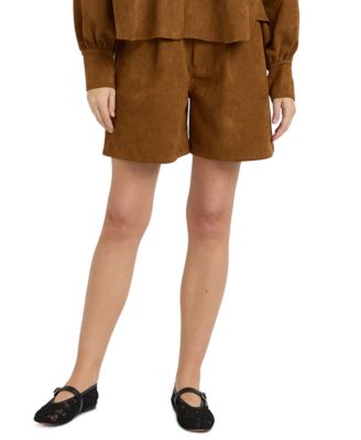 Women's Yumi Suede Mid-Rise Pleated Shorts, 6-1/4" Inseam