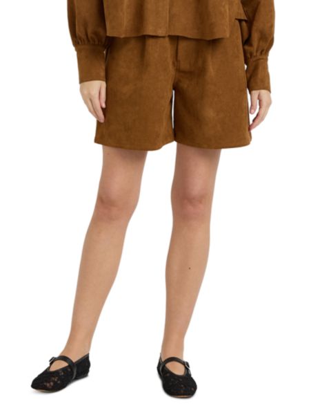 Женские шорты En Saison Yumi Suede Mid-Rise Pleated Shorts, 6-1/4" Inseam, цвет: Коричневый