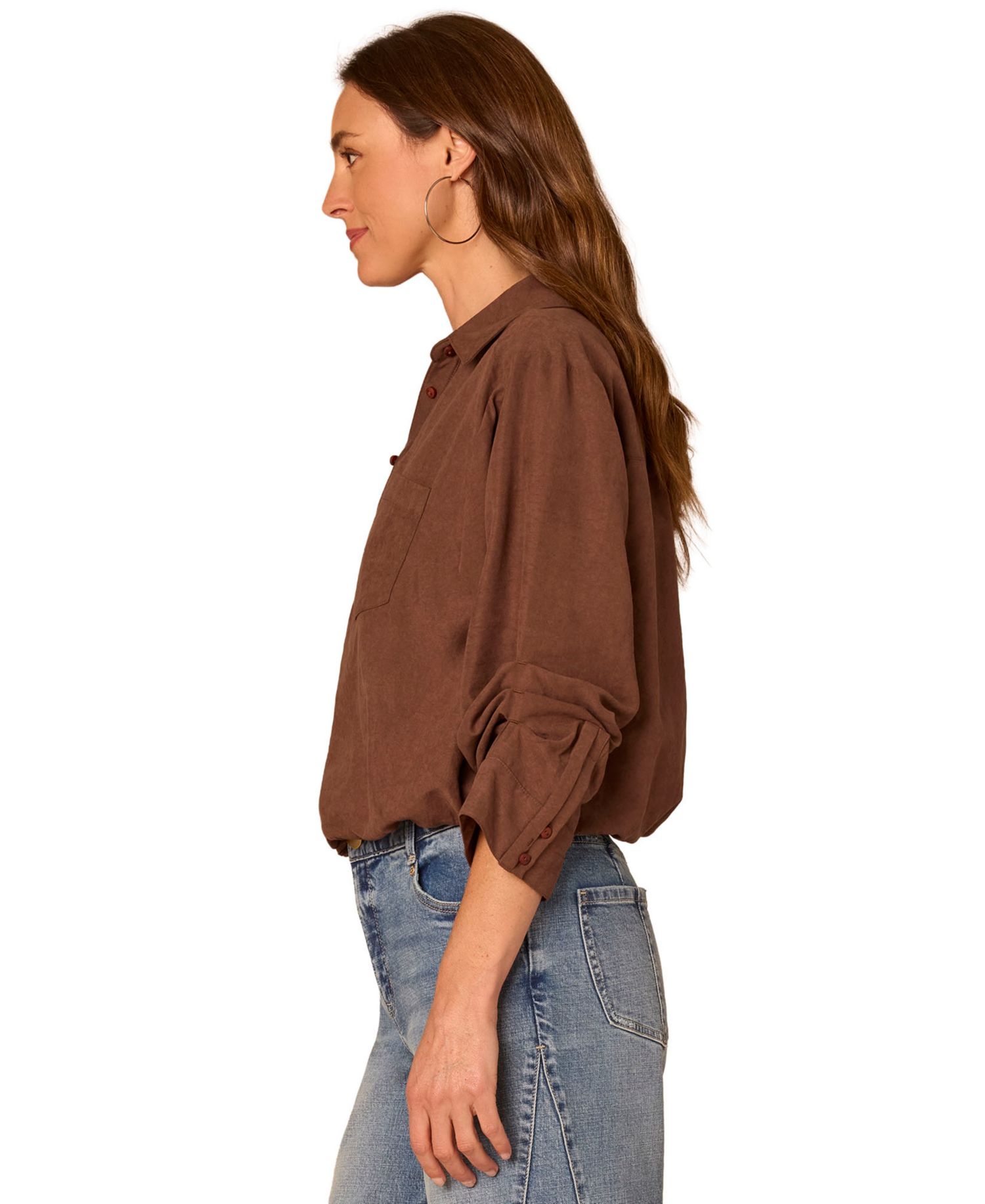 Petite Ruched-Sleeve Bubble-Hem Shirt
