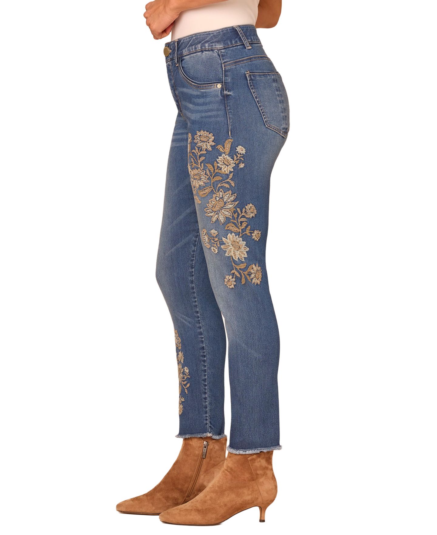 Женские джинсы Democracy Petite "Ab"solution High-Rise Slim Floral-Embroidered, цвет: Синий — фото 2