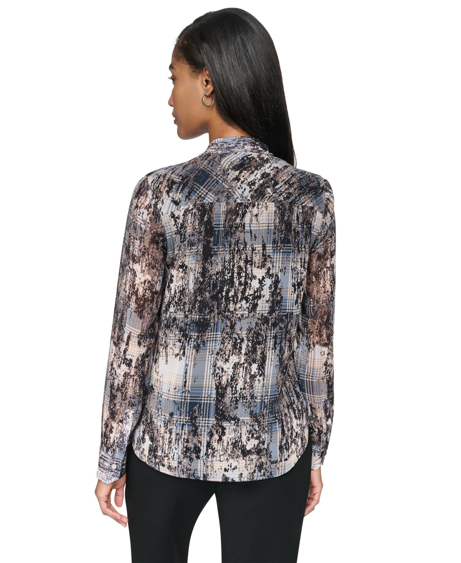 Women's Tie-Neck Long-Sleeve Crinkle Chiffon Blouse