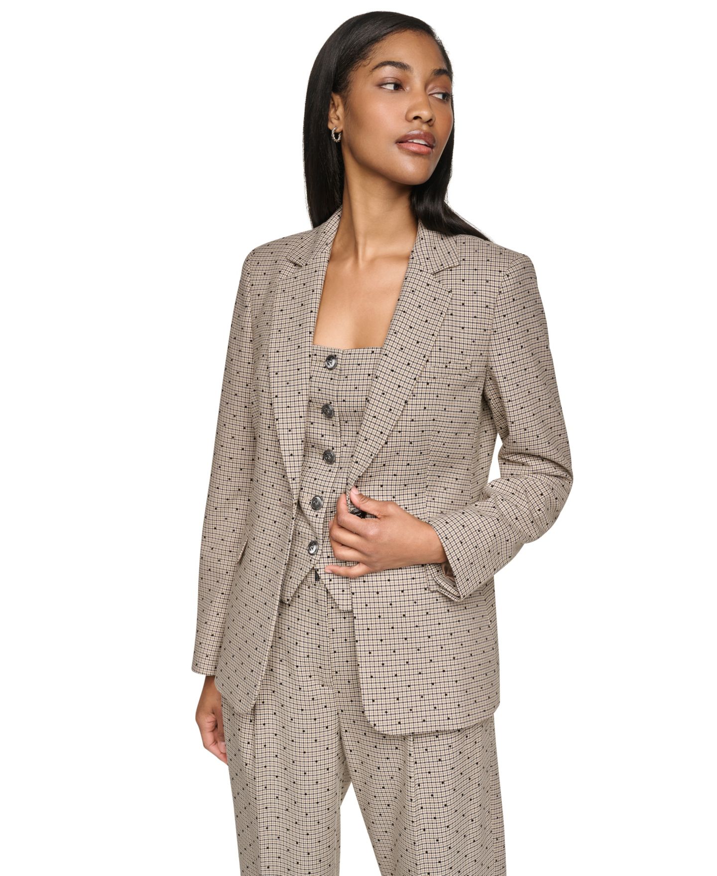 Женский пиджак DKNY Embellished Houndstooth Blazer, Regular & Petite, цвет: Чёрный разноцветный — фото 2