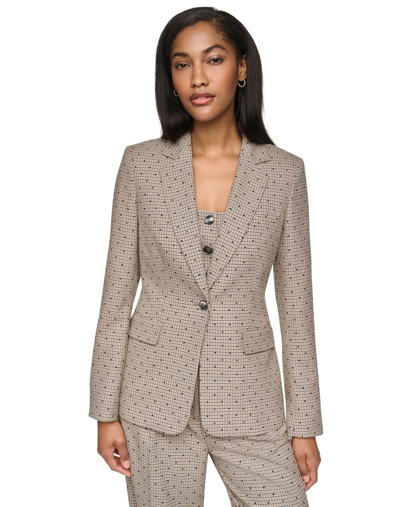 Женский пиджак DKNY Embellished Houndstooth Blazer, Regular & Petite, цвет: Чёрный разноцветный — фото 1