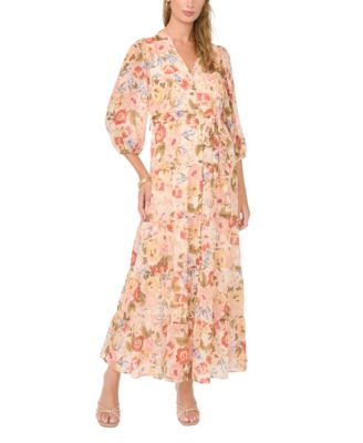 Women's Floral Long-Sleeve Tiered Maxi Dress