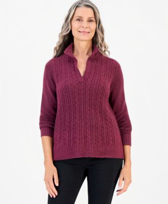 Women's Cable Split Mockneck Long-Sleeve Sweater