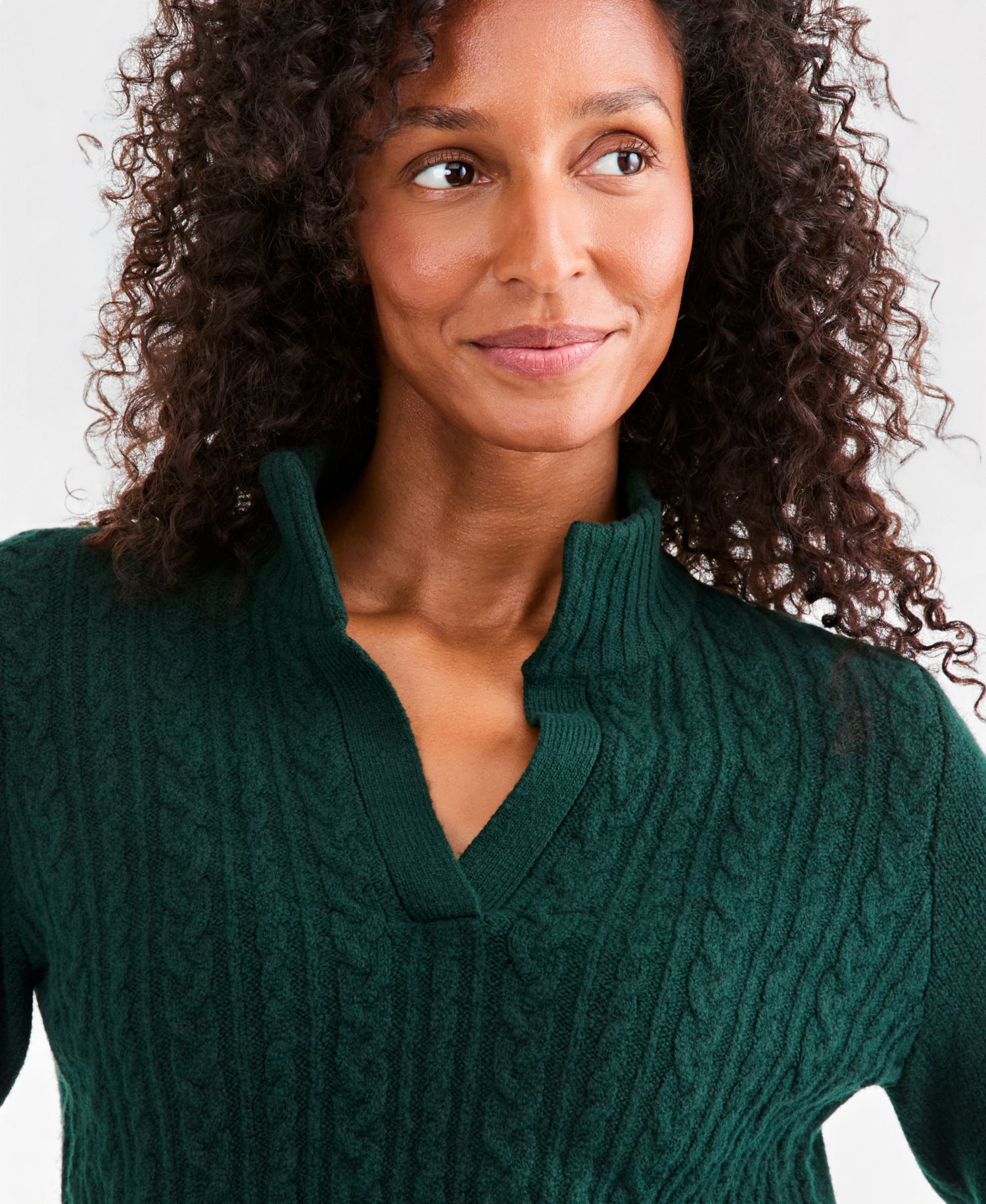 Plus Cable Split Mockneck Long-Sleeve Sweater