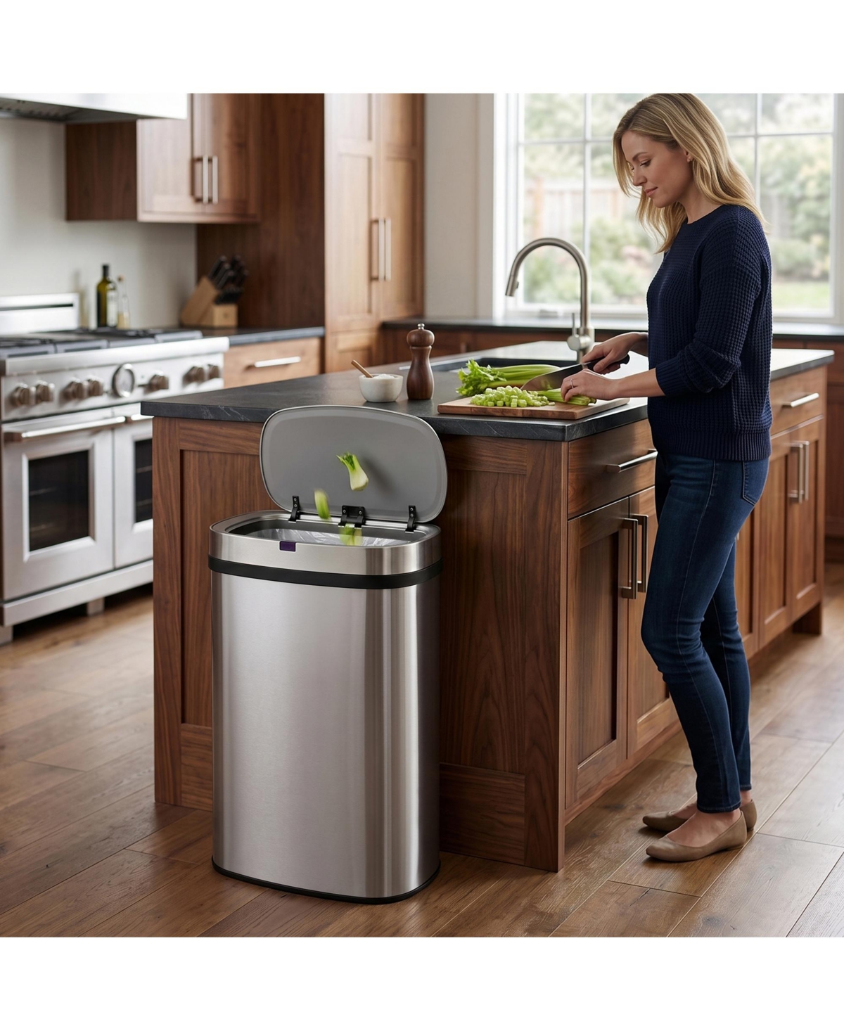 Mega Casa -Gallon Motion Sensor Stainless Steel Trash Can with Trash Bags