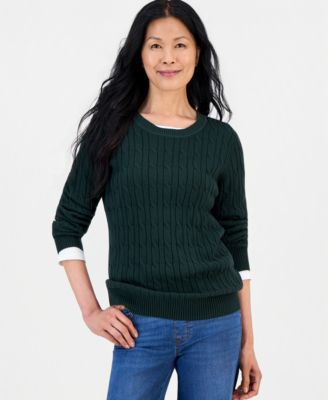 Women's Cotton Cable-Knit Crewneck Sweater